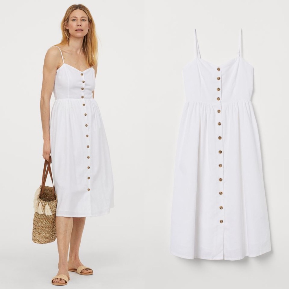NEW H&M white linen midi dress